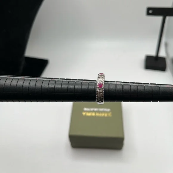 Judith Ripka Sterling Diamonique Ruby Ring Size 5 - Picture 9 of 11